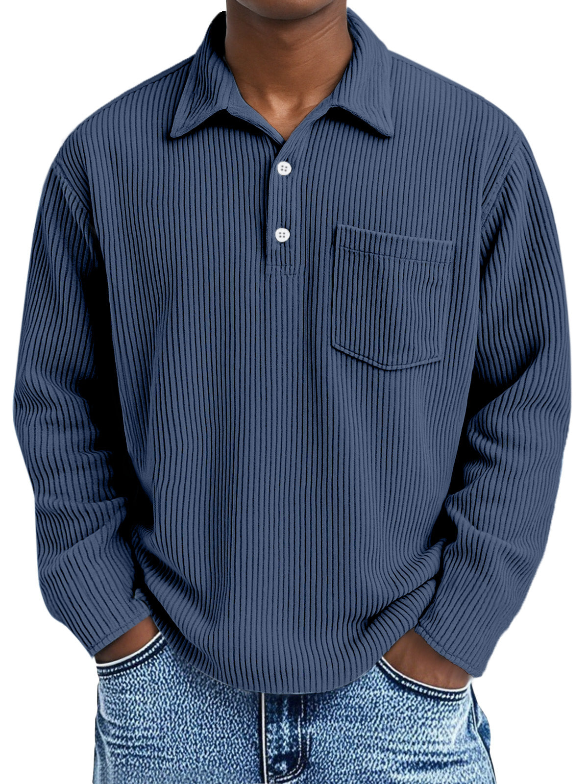 Simple solid color long-sleeved polo shirt