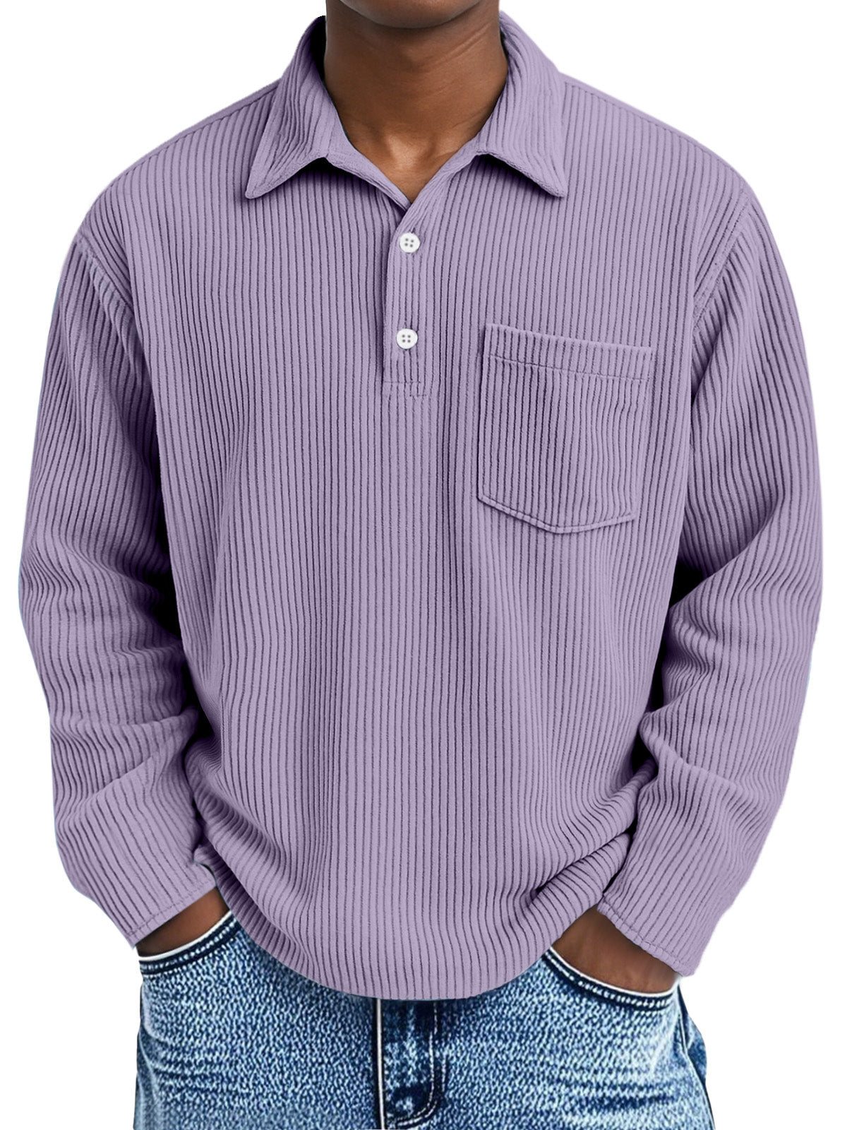 Simple solid color long-sleeved polo shirt