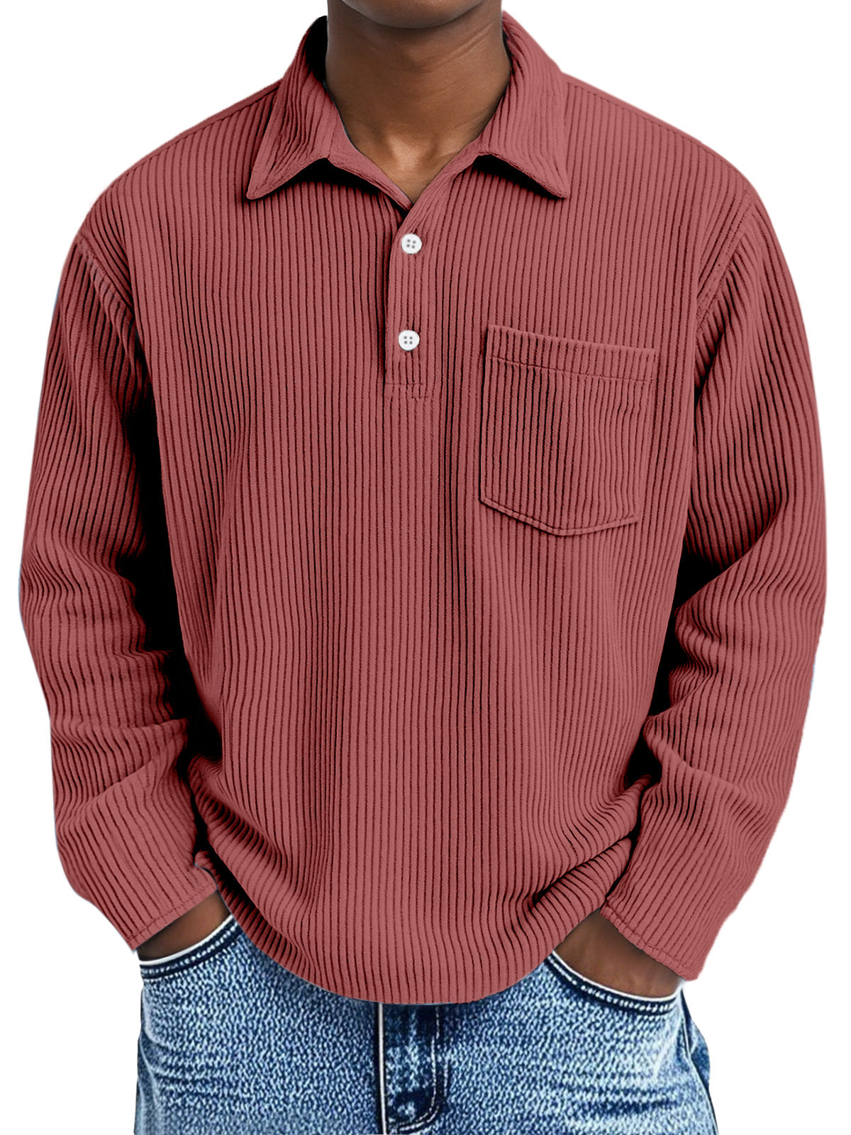 Simple solid color long-sleeved polo shirt
