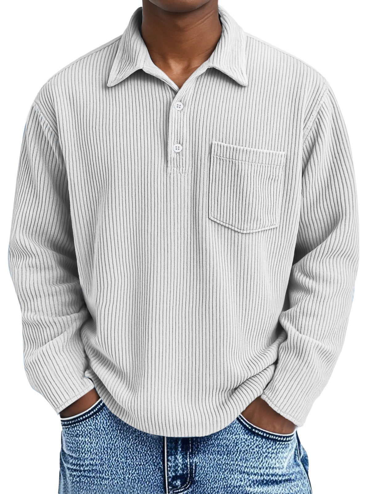 Simple solid color long-sleeved polo shirt