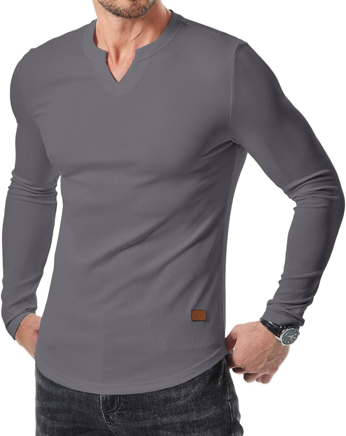 V-neck long-sleeved men's fitness sports top