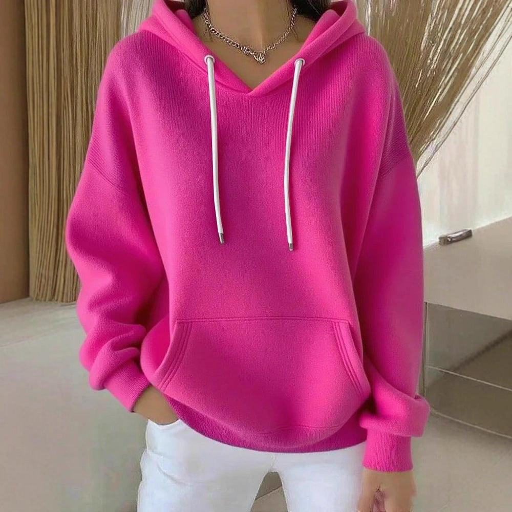 Comfortable solid color knit hoodie