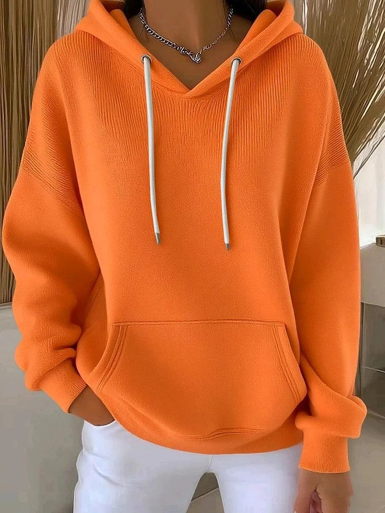 Comfortable solid color knit hoodie