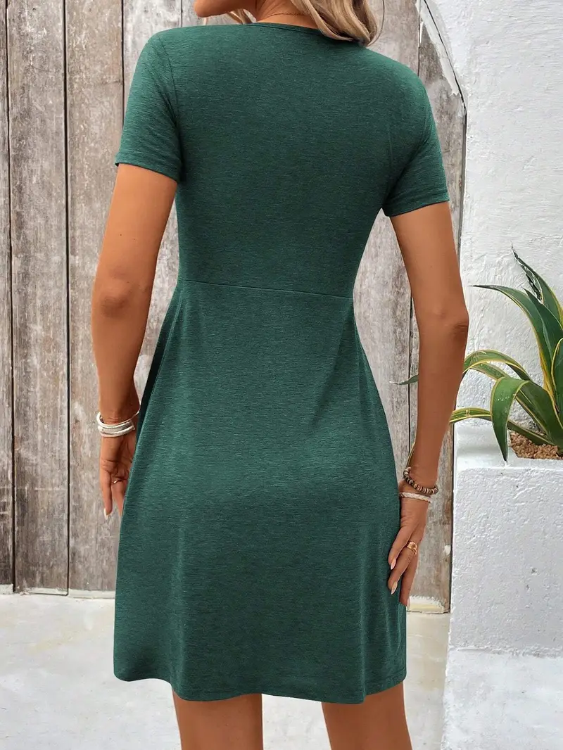 Short Sleeve V-Neck Twisted Dress