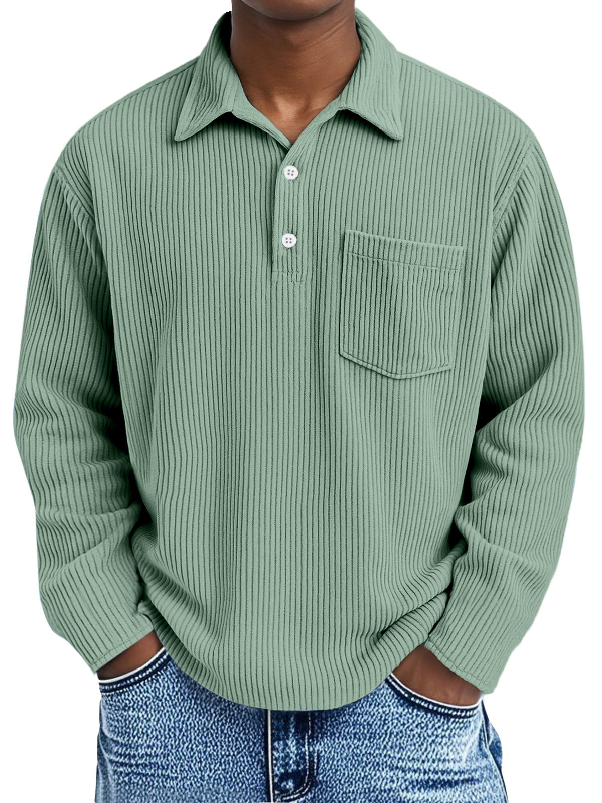 Simple solid color long-sleeved polo shirt
