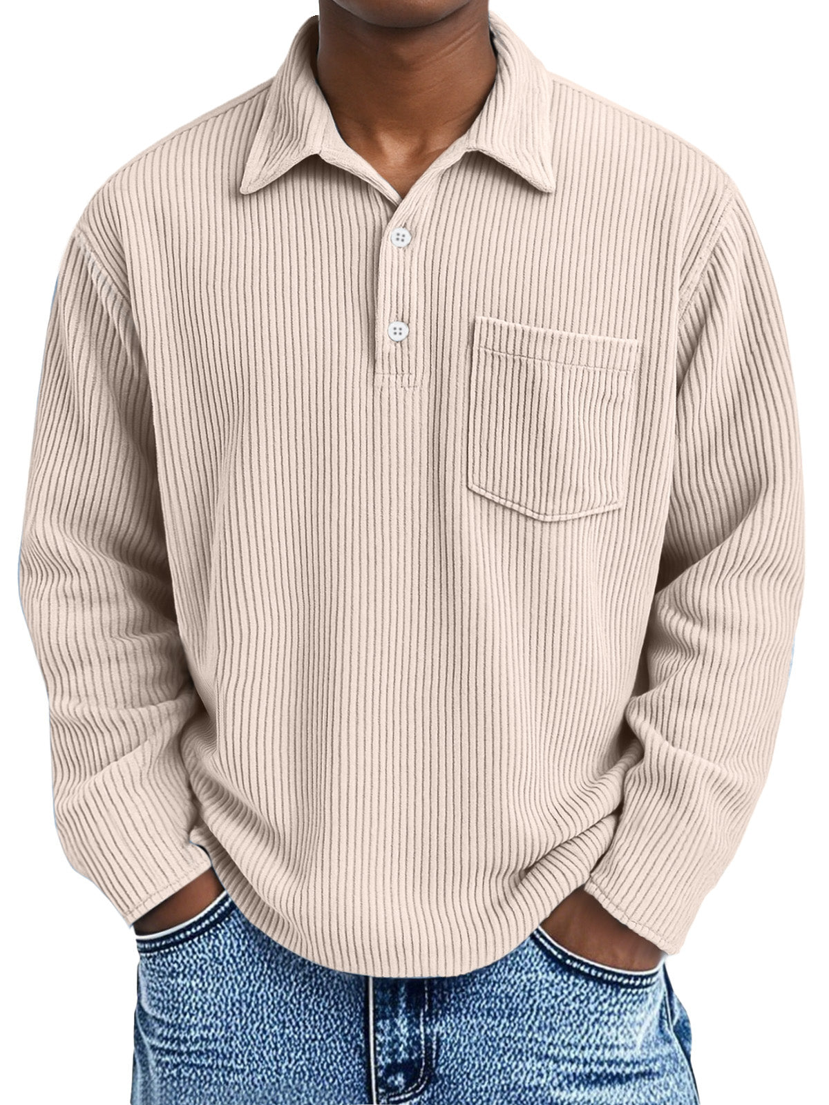 Simple solid color long-sleeved polo shirt