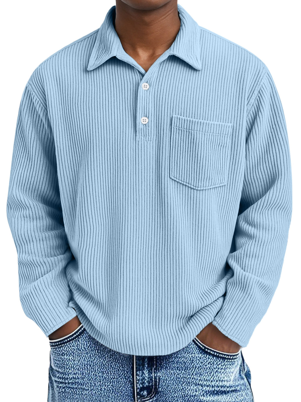 Simple solid color long-sleeved polo shirt