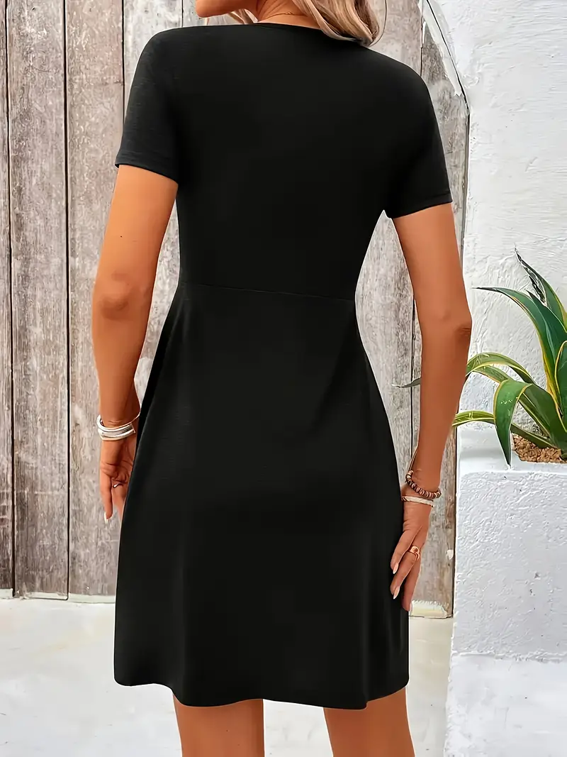 Short Sleeve V-Neck Twisted Dress