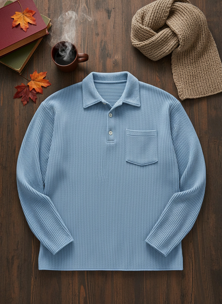 Simple solid color long-sleeved polo shirt