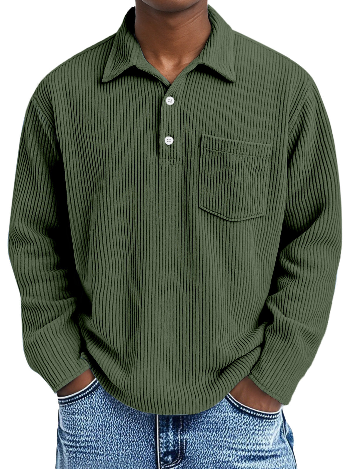 Simple solid color long-sleeved polo shirt