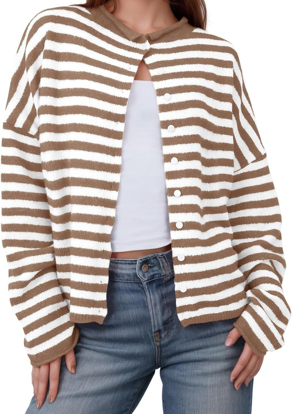 striped knit cardigan